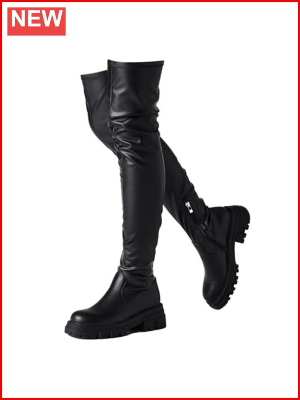 Thigh High Platform Boots Chunky Heel Stretchy Over Knee Lug Sole